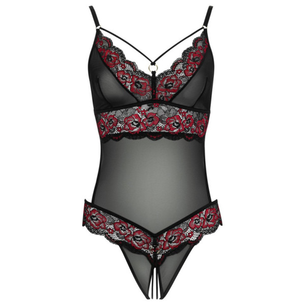 Body string en dentelle florale bicolore et résille 